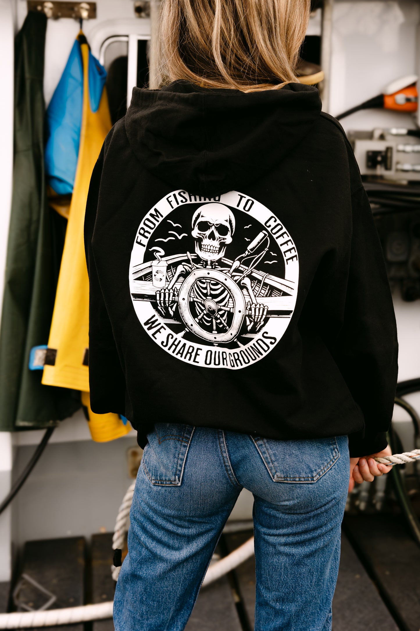 From Fishing to Coffee Hoodie – Black & White